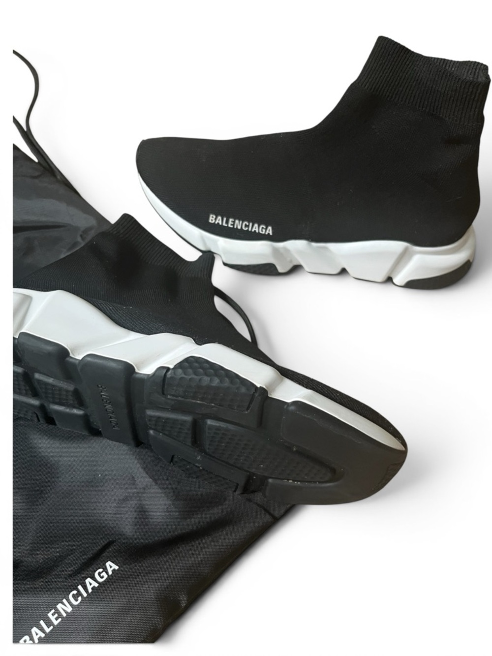 Balenciaga Black and White Sock-Style Speed Trainer Sneakers - Picture 2 of 3